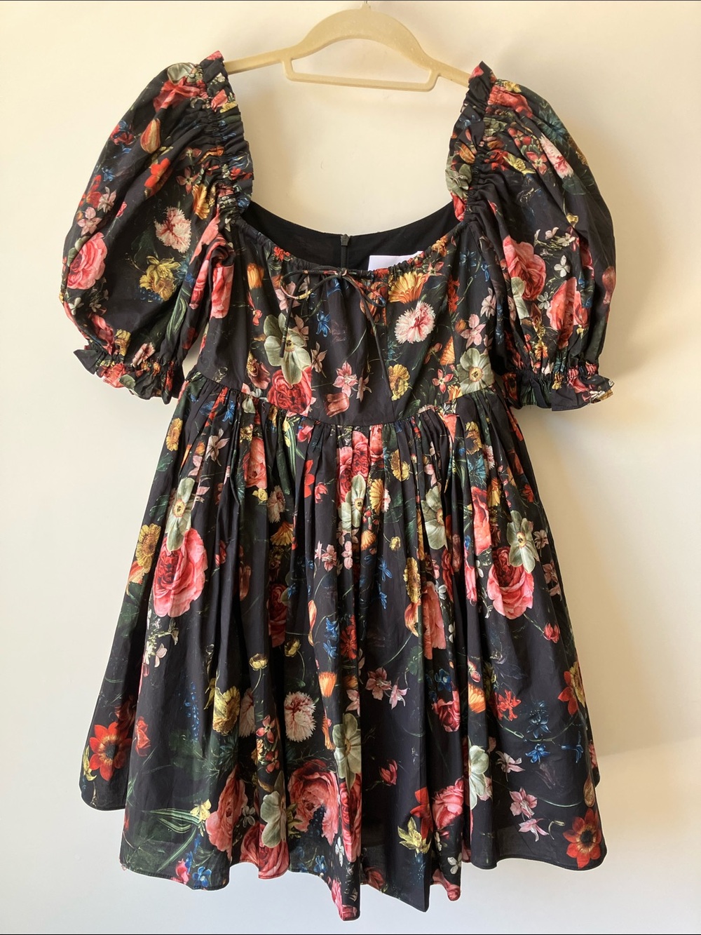 SELKIE “The Nightcap” French Puff Black Floral S/S Multi Layer Skirt Size S EUC